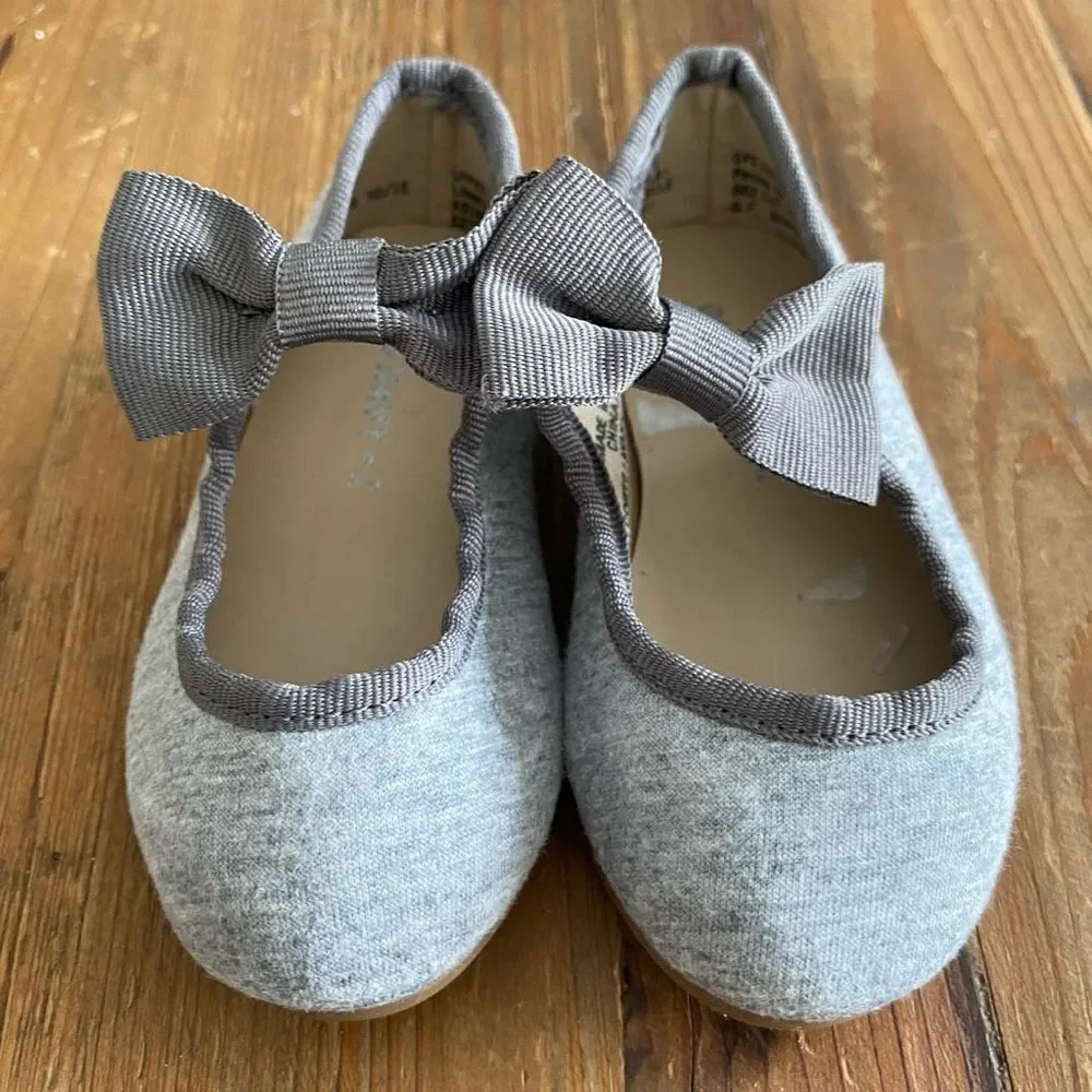 Old Navy Gray Fabric Ballet Slip On Bow  Top Shoe Toddler Size 5